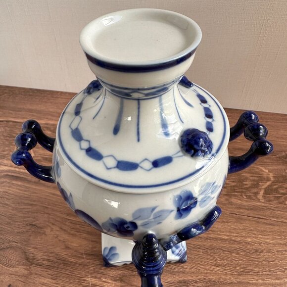 Hand-Painted Russian Gzhel Samovar, Blue and White Ceramic, Decorative Teapot - Picture 6 of 14